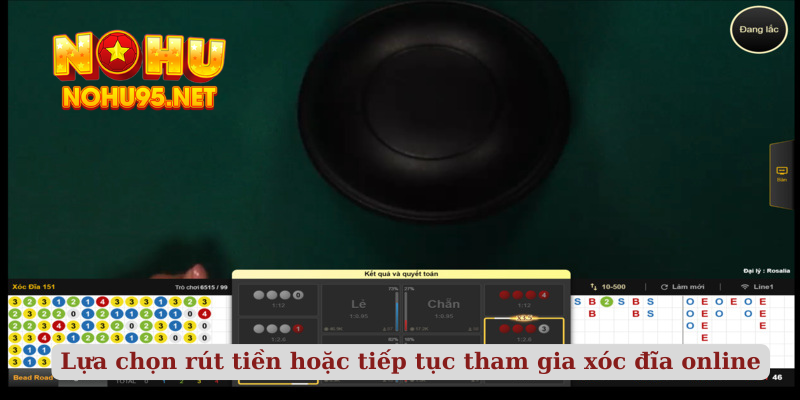 Lựa chọn rút tiền hoặc tiếp tục tham gia xóc đĩa online